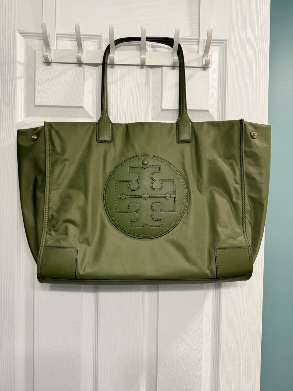 Tory Burch Olive Nylon Logo Tote